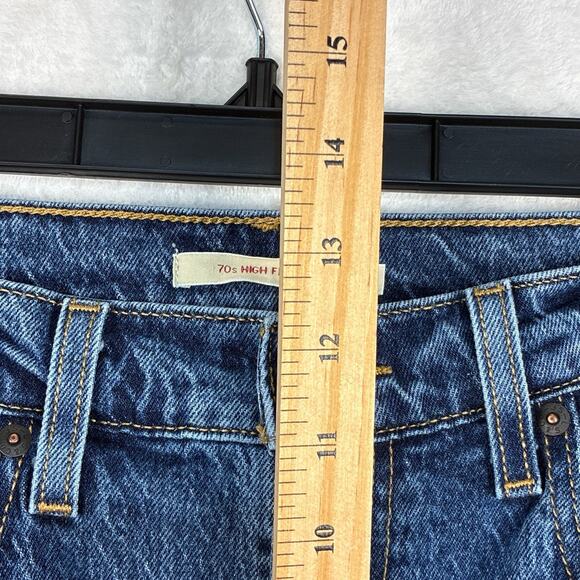 Levi's Womens 30 Distressed Faded 70s High Rise Flare Wide Leg Denim Jeans Big E - Picture 10 of 13